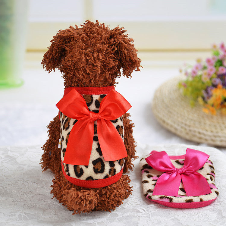 Dog Shirt Leopard Bow Winter Pet Clothes