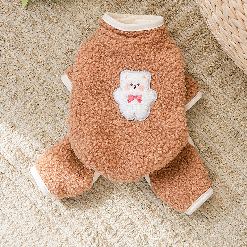 Dress of Dog Winter Cute Embroidered Fleece Pet Jumpsuit