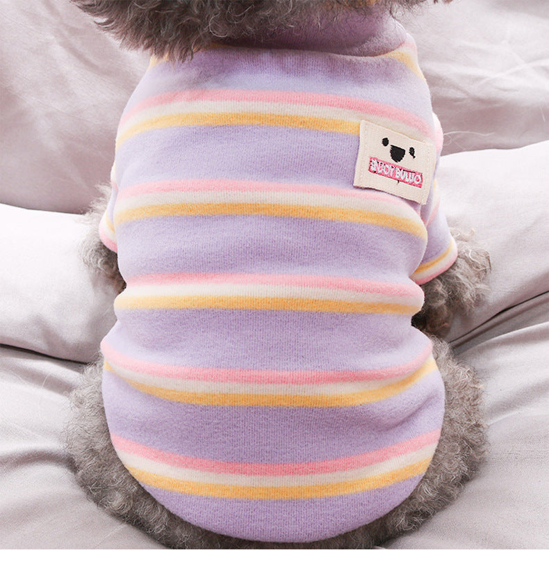 Dog Shirts Winter Velvet Teddy Stripe Bottoming Tops