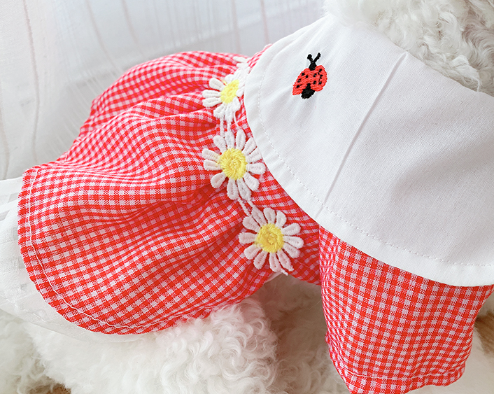 Dog Dress Pet  Plaid Ladybug Print Skirt