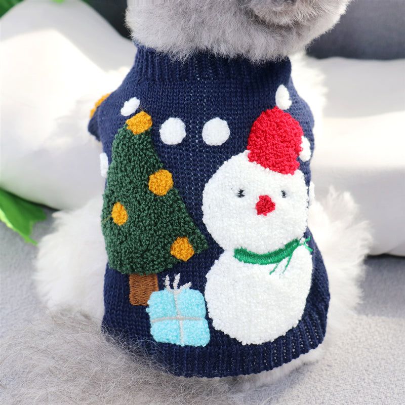 Dog Shirts Pet  Autumn Embroidered Tree Snowman Sweater