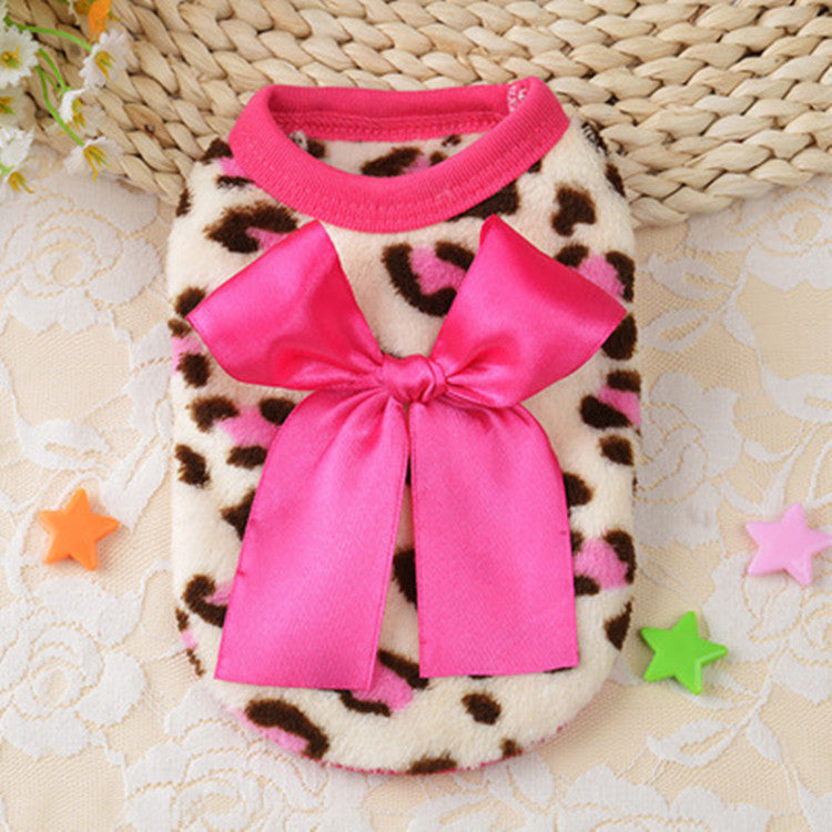 Dog Shirt Leopard Bow Winter Pet Clothes