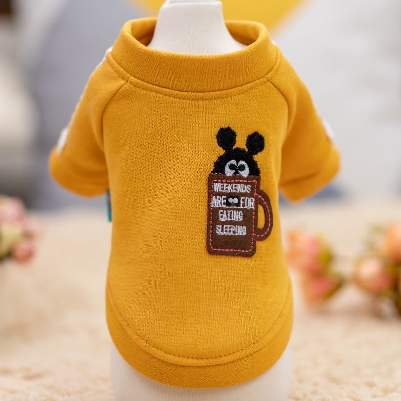 Dog Shirts Yellow Puppies Cotton Round Neck Top