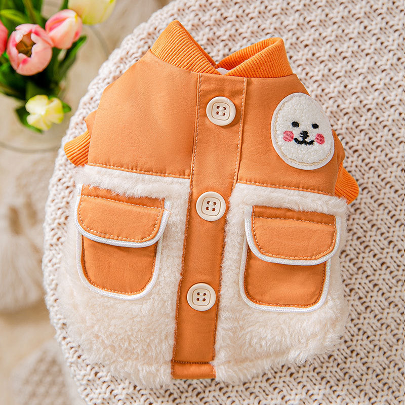 Dog Shirts Green Double Sided Stitching Winter Padded Pet Smile Coat