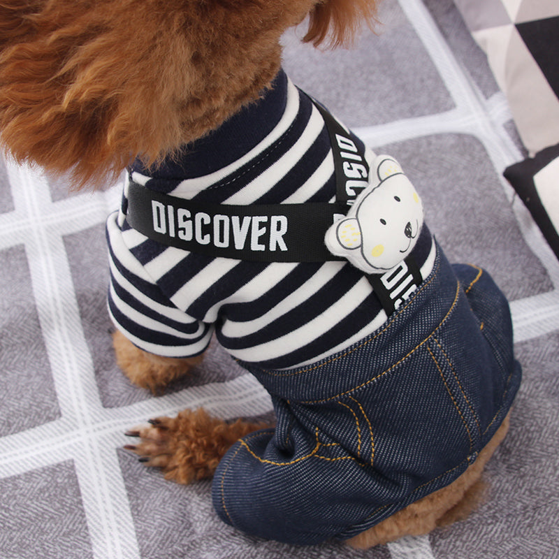 Dog Shirts Blue Stripe Bichon Hiromi Four-legged Jumpsuit