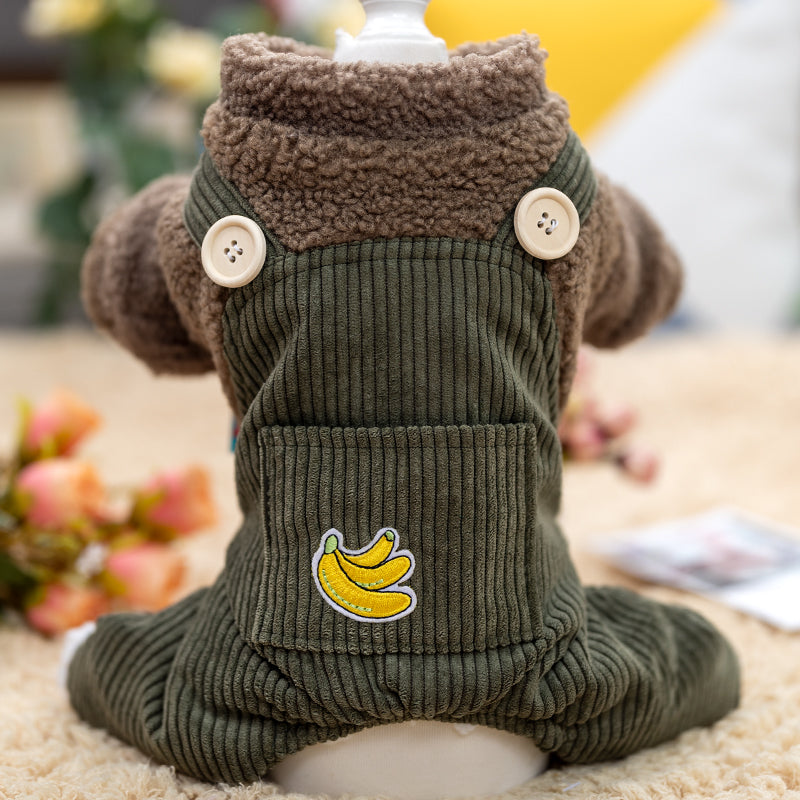 Dog Hoodie Dark Green Winter Cotton Teddy Pet Jumpsuit