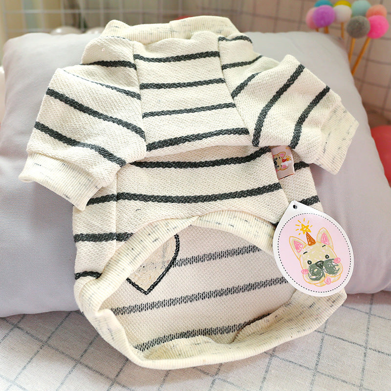 Dog Shirts White Stripe Heart Pet Tops