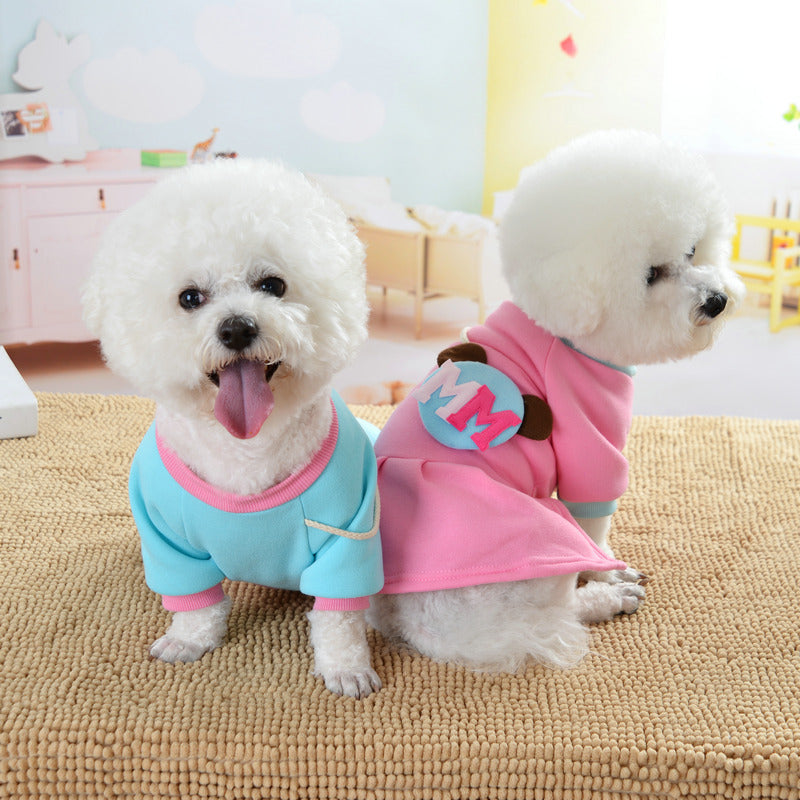 Dog Dress MM Blue Pink Coral Fleece Cartoon Winter Tops