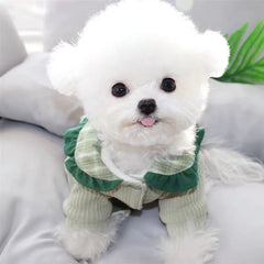 Dog Shirts Green Bow Lapel Cotton Jumosuit