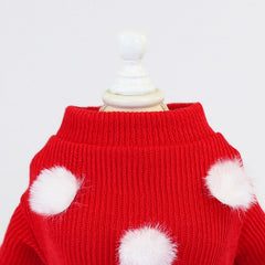 Dress of Dog Red Fur Ball Cute Pet Sweater