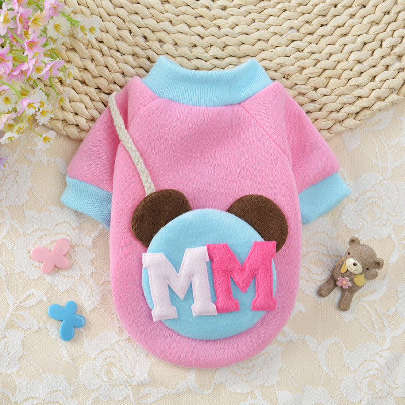 Dog Hoodie MM Blue Pink Coral Fleece Cartoon Winter Tops