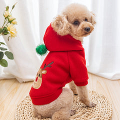 Dog Hoodie Red Christmas Elk Pet Button Hoodie Tops