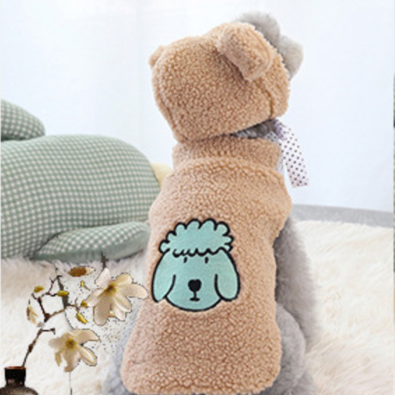 Dog Hoodie Winter Lamb Embroidered Warm Fleece