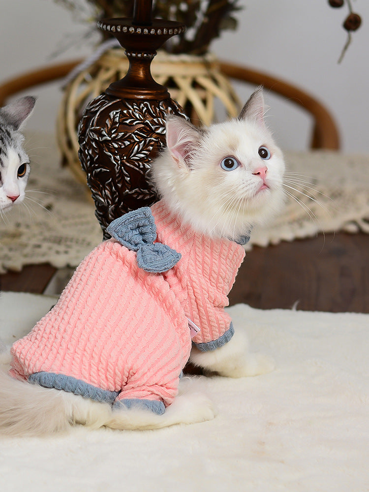 Cat Dresses Pink Bow Warm Christmas Pet Sweater