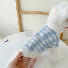 Dog Dresses Blue Plaid Pet Warm Sweater