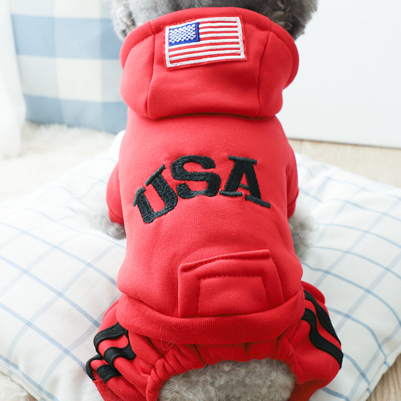 Dog Hoodie Black USA Pet Warm Jumpsuit