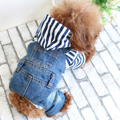 Dog Hoodie Puppy Jumpsuit Ripped Denim