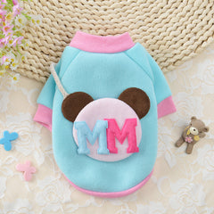 Dog Hoodie MM Blue Pink Coral Fleece Cartoon Winter Tops