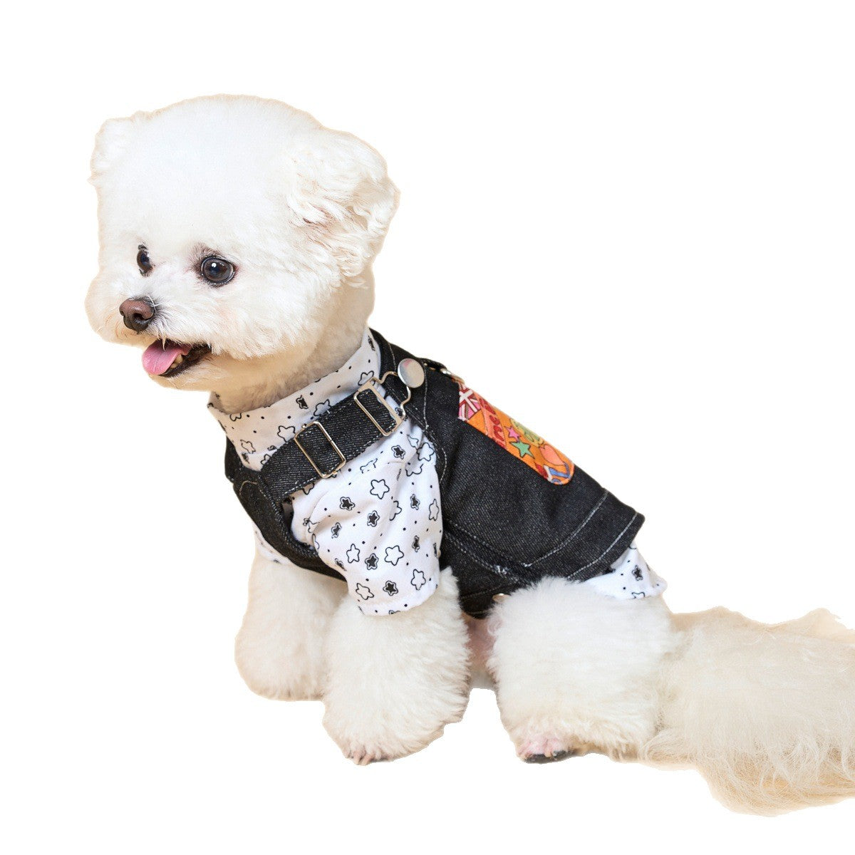 Cute Denim Overall Dog Outfit with Star Print Shirt