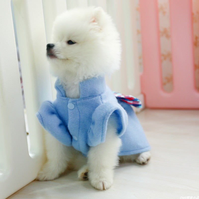 Dog Shirt Blue Bowknot Princess Autumn Dress