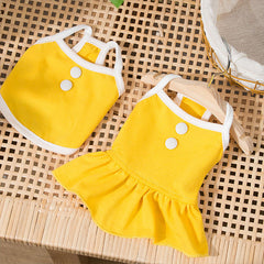 Small Yellow Button Dog in Dress