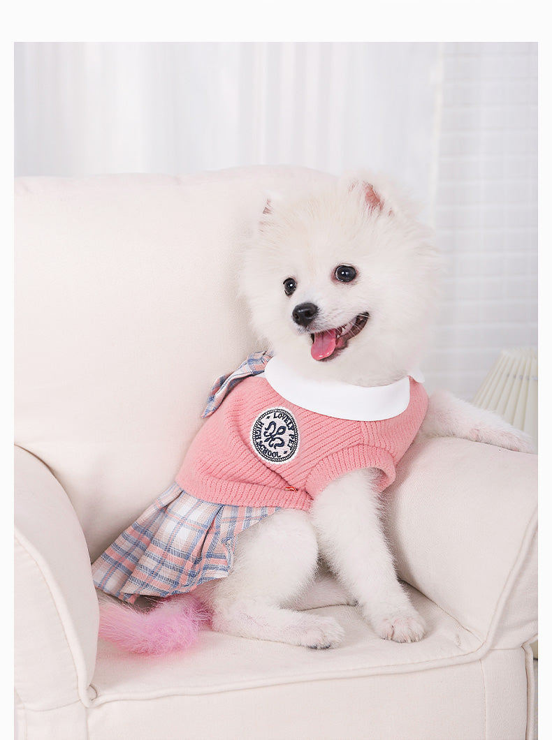 Dress of Dog Cute Warm School Princess Plaid Skirt