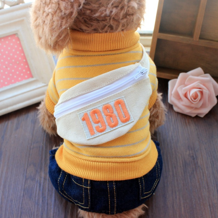 Dog Shirts Striped Belt Backpack Turtleneck Sweater