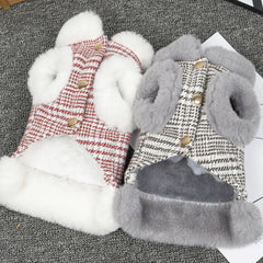 Dog Hoodie Grey Fur Plaid Cute Warm Vest Coats