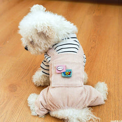 Dog Hoodie Stripe Autumn Corduroy Teddy Bichon Overalls