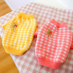 Dog Shirts Yellow Plaid Round Neck Pet Bunny Sweater