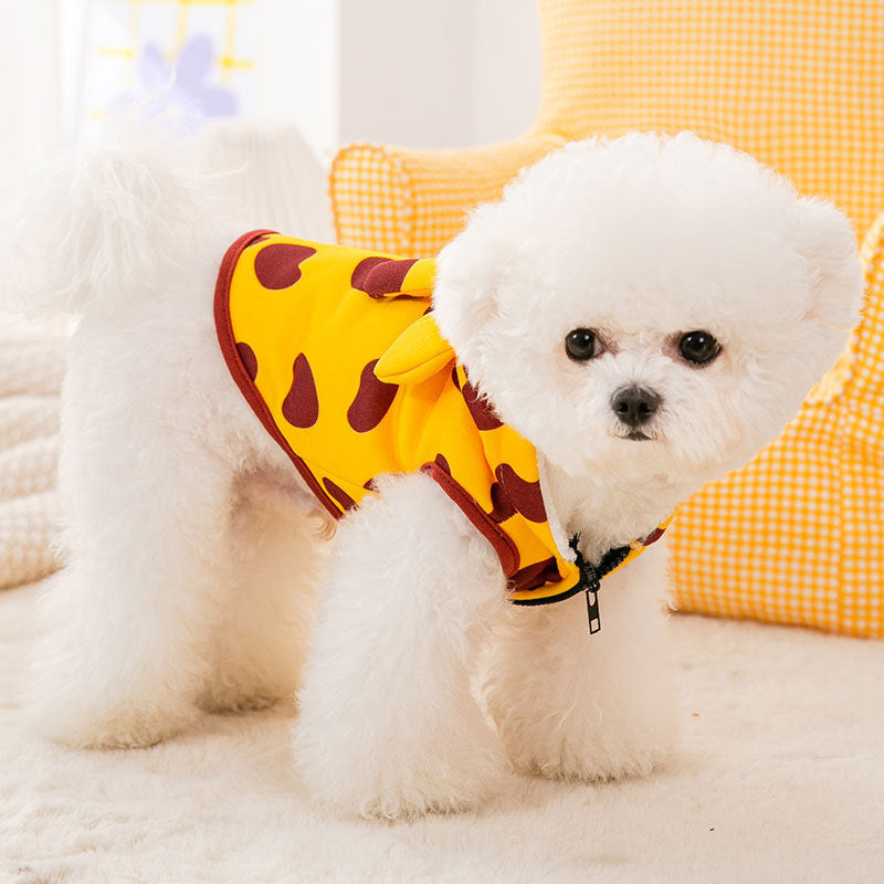 Dog Hoodie Yellow Spotted Zipper Pet Cotton Winter Hoodie Coat