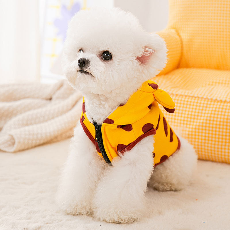 Dog Hoodie Yellow Spotted Zipper Pet Cotton Winter Hoodie Coat