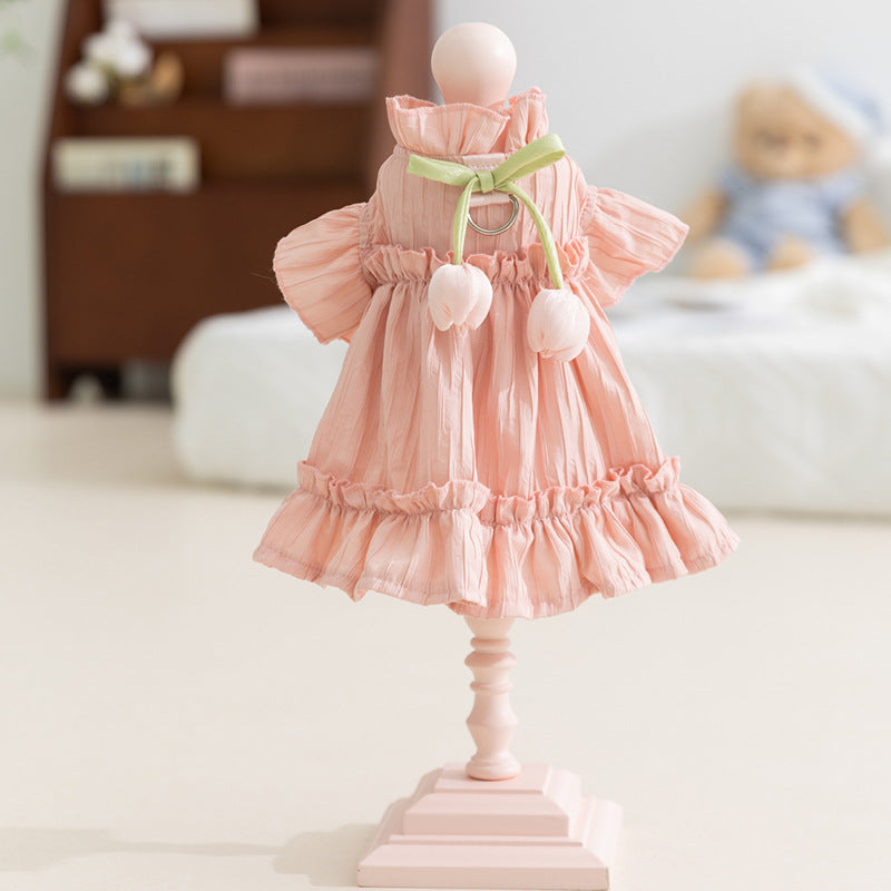 Pink Ruffle Dog Dress with Cute Bow