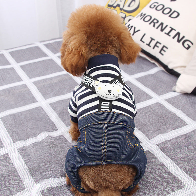 Dog Shirts Blue Stripe Bichon Hiromi Four-legged Jumpsuit