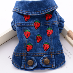 Dog Dresses Princess Strawberry Denim Vest Autumn