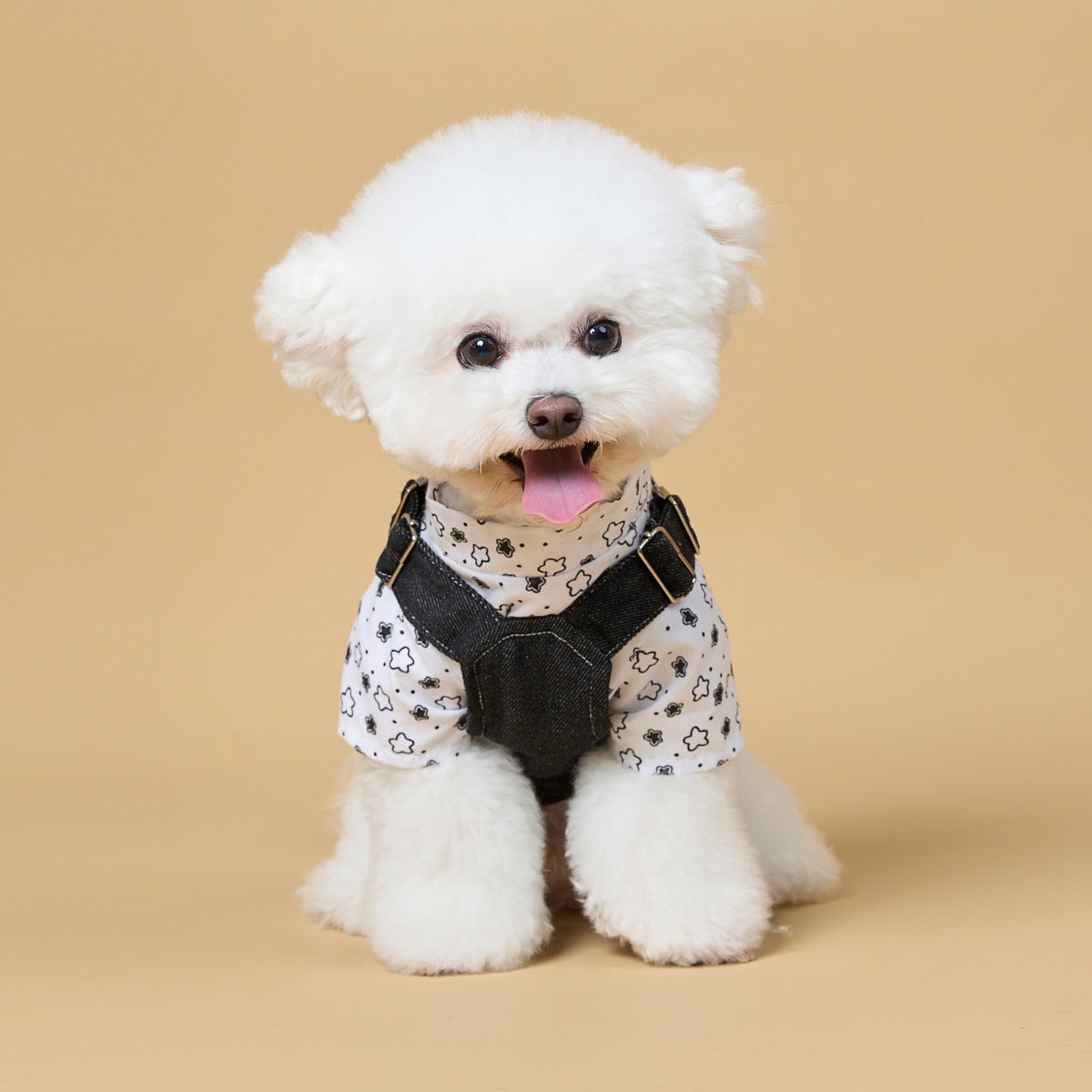 Cute Denim Overall Dog Outfit with Star Print Shirt