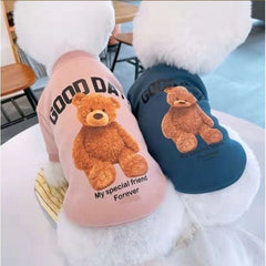 Dog Shirts Cartoon Bear Print Hoodless Padded Sweatshirt