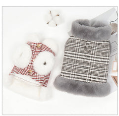 Dog Hoodie Grey Fur Plaid Cute Warm Vest Coats