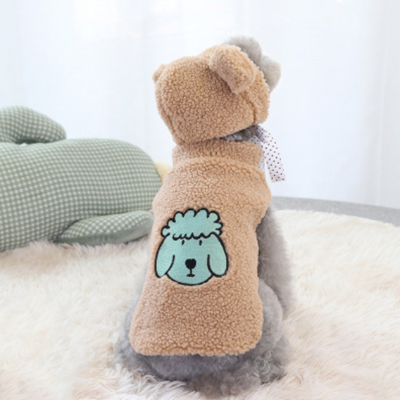 Dog Hoodie Winter Lamb Embroidered Warm Fleece