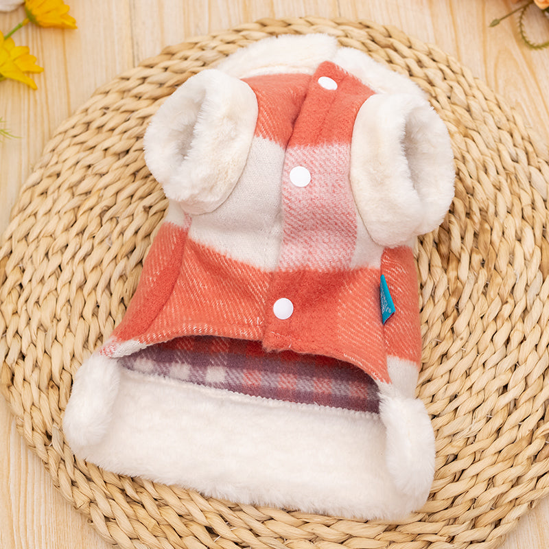 Dog Shirts Orange Plaid Winter Cotton Teddy Pet Coat