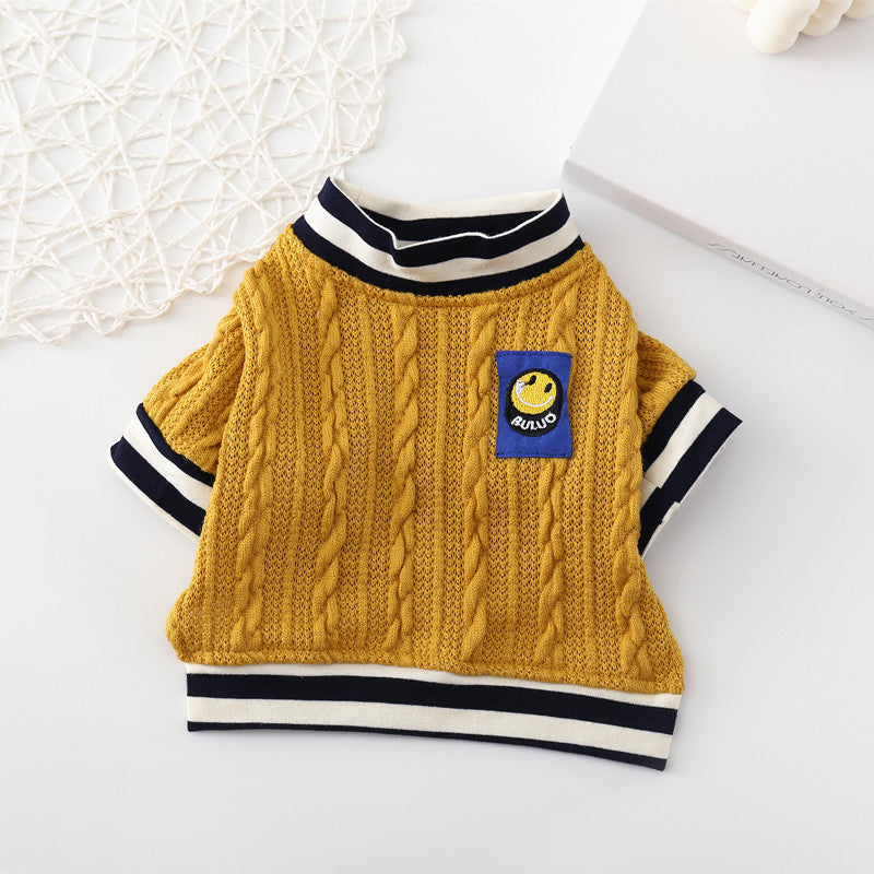 Dog Shirt Yellow School Pet knitted jacquard sweater