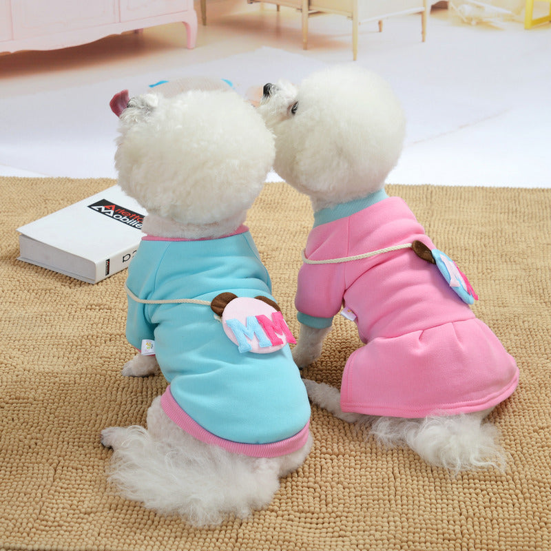 Dog Dress MM Blue Pink Coral Fleece Cartoon Winter Tops