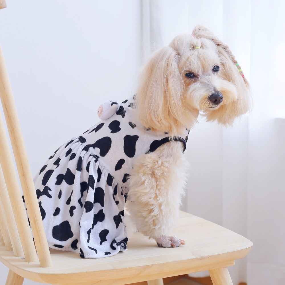 Cow Print Dog Clothes Set with Dress and Vest