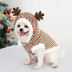 Dog Hoodie Winter Velvet Teddy Stripe Christmas Elk Shirt