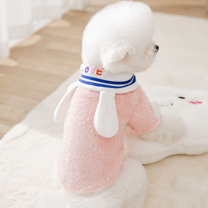 Dog Hoodie Pink Cute Cartoon Bunny Ears Warm Clothes